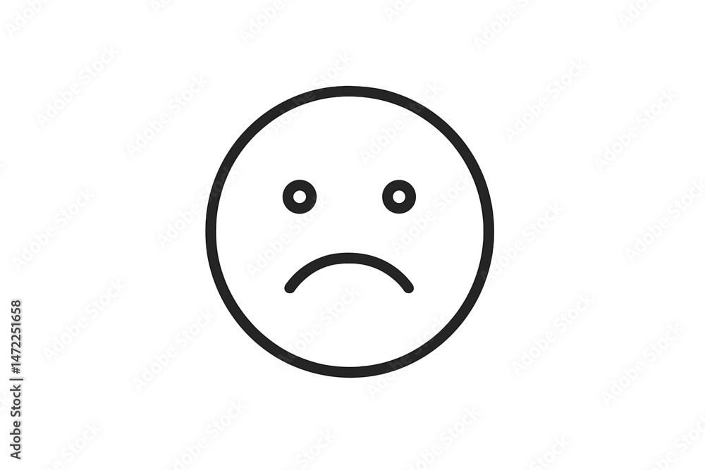 Poster simple vector icon depicting a sad face expressing disappointment or unhappiness in a minimalistic s