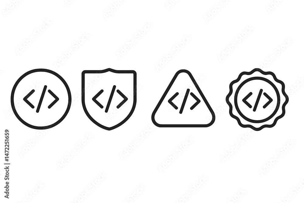 Poster various vector icons showcasing coding symbols in distinct shapes for design and development purpose