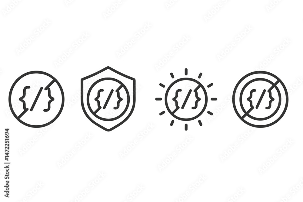 Poster icon set illustrating concepts of security, protection, and prevention against coding errors in soft