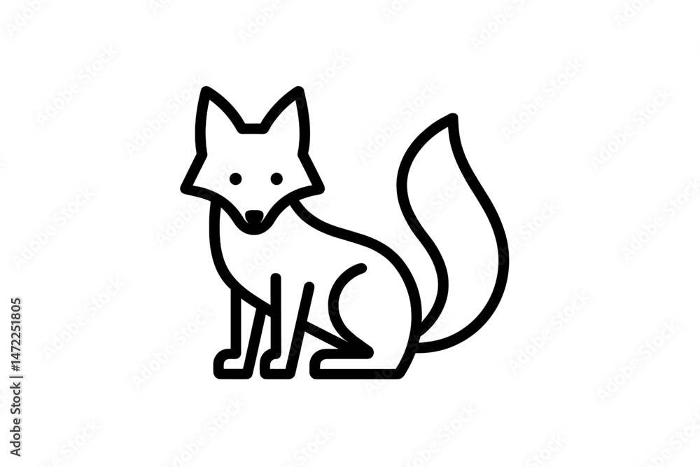 Poster vector icon depicting a stylized sitting fox with a bushy tail and simple features for graphic desig