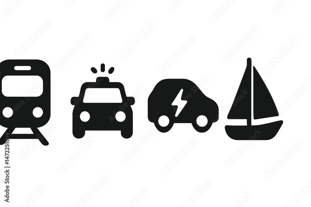 Poster transport vector icons representing different modes of transportation in a minimalistic style