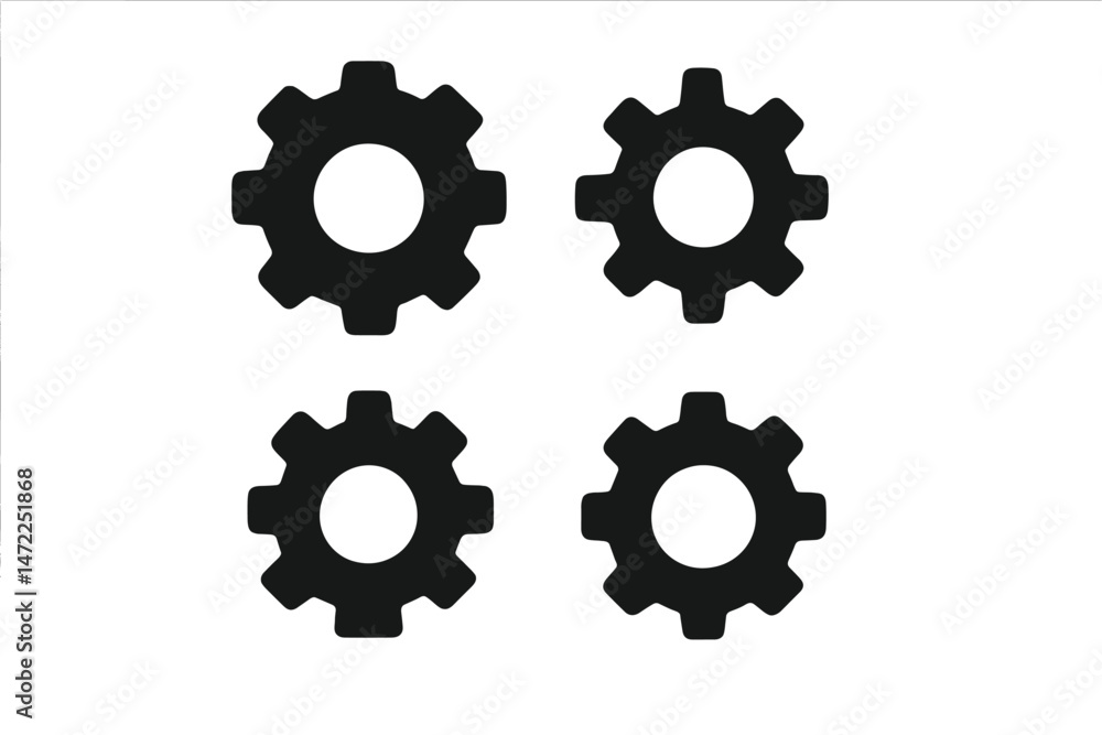Poster vector icon representing gears in a black and white style suitable for digital design and technology