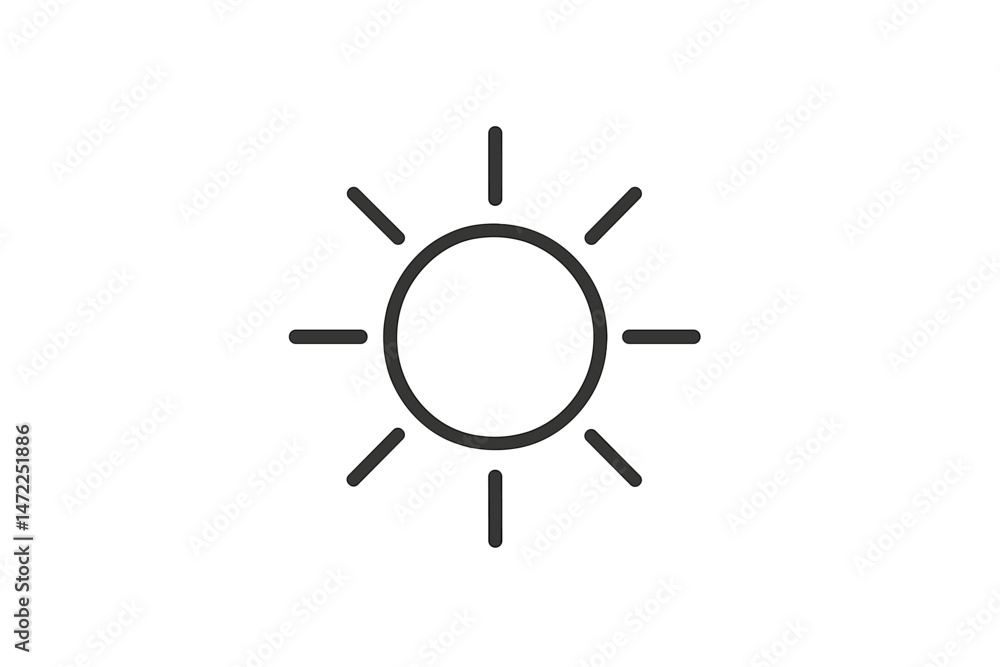 Poster vector icon representing the sun with radiating rays, suitable for various design applications, emph