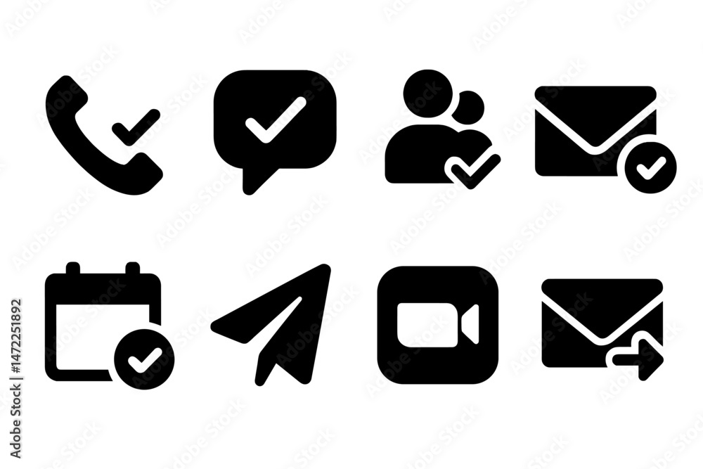 Poster vector icons representing communication methods and task completion in a modern design style suitabl