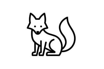 Vector icon depicting a stylized sitting fox with a bushy tail and simple features for graphic design applications