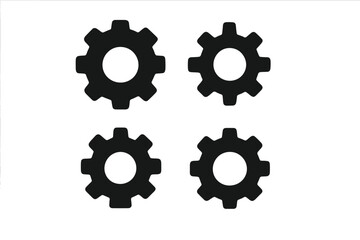Vector icon representing gears in a black and white style suitable for digital design and technology applications