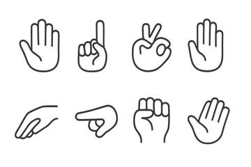 Hand gesture vector icons representing various communication forms in a minimalist design suitable for digital use