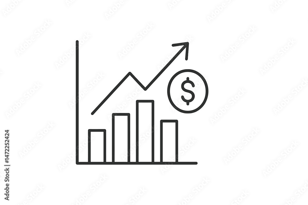 Poster vector icon representing financial growth with a rising graph and dollar sign for business applicati