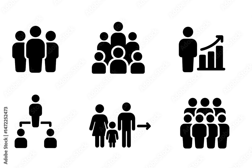 Poster vector icons representing various groups of people and their interactions in a professional context
