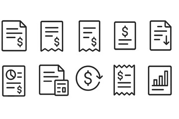 Vector icons representing various financial documents, including receipts, invoices, and transaction statements