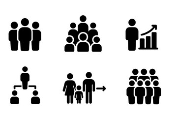 Vector icons representing various groups of people and their interactions in a professional context
