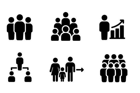 Vector icons representing various groups of people and their interactions in a professional context
