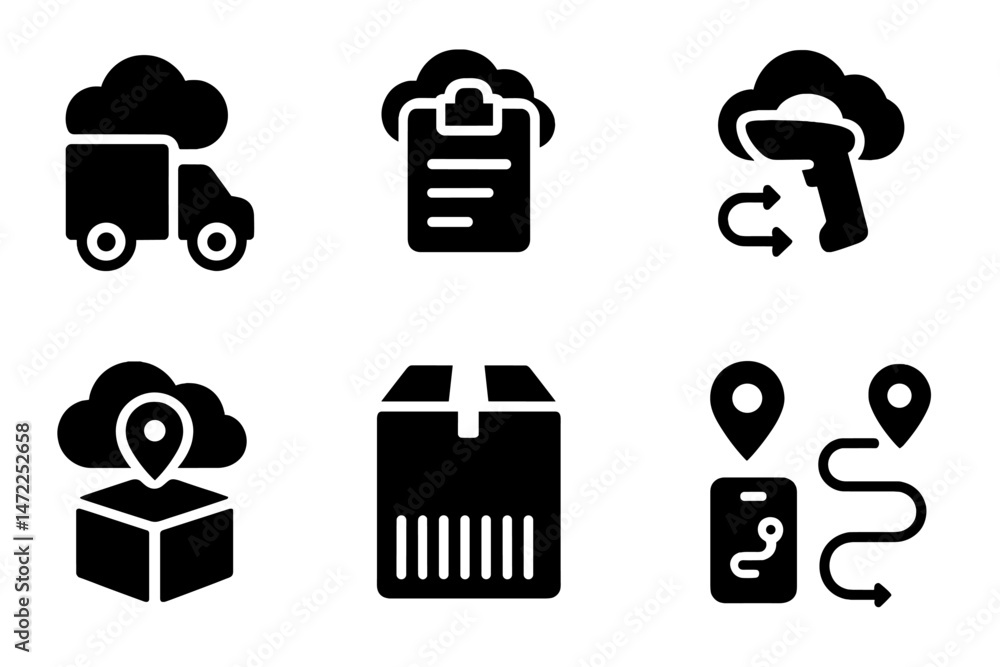Poster vector icons representing logistics and delivery processes for efficient supply chain management