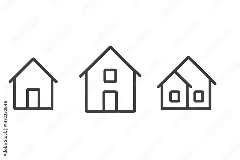 Poster multiple styles of house icons representing different architectural designs and sizes in a minimalis