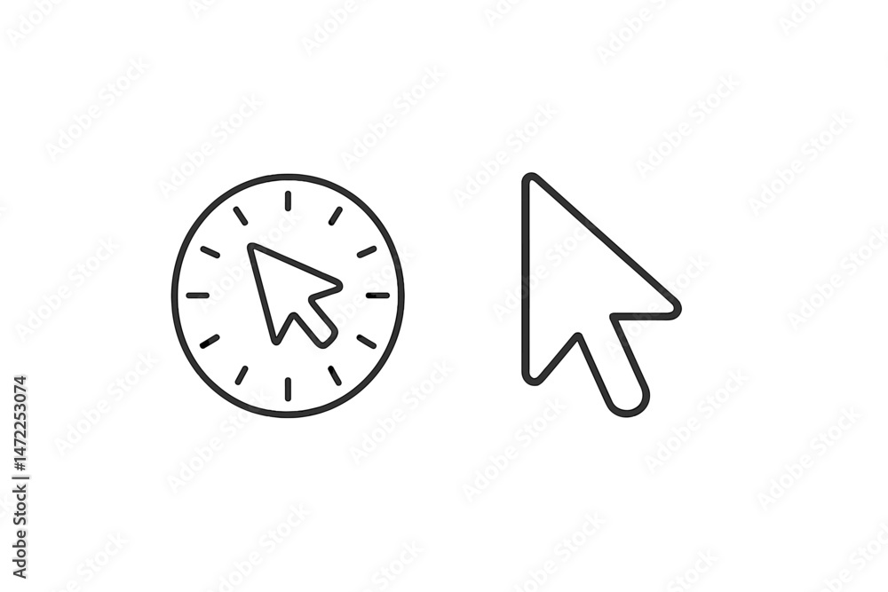 Fototapete vector icons depicting a cursor and a clock with a pointer for web design and user interface applica