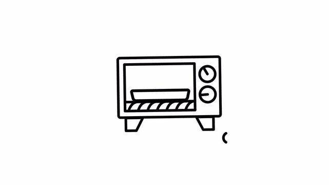 Oven line icon for kitchen baking and cooking animation