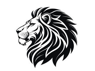 "Stylized Lion Head in Profile – Black and White Vector Illustration"