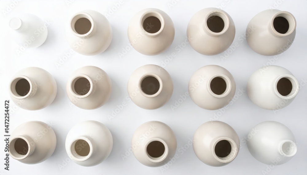 Aufkleber display of minimalist vases studio setting still life photography modern aesthetics top view decorat
