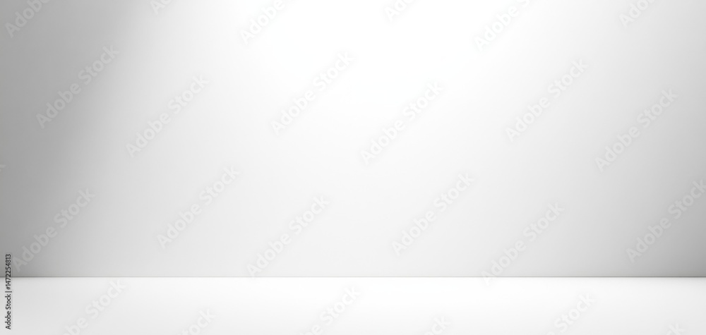Poster a minimalist studio scene featuring a bright white wall and floor, ideal for product placement or sh