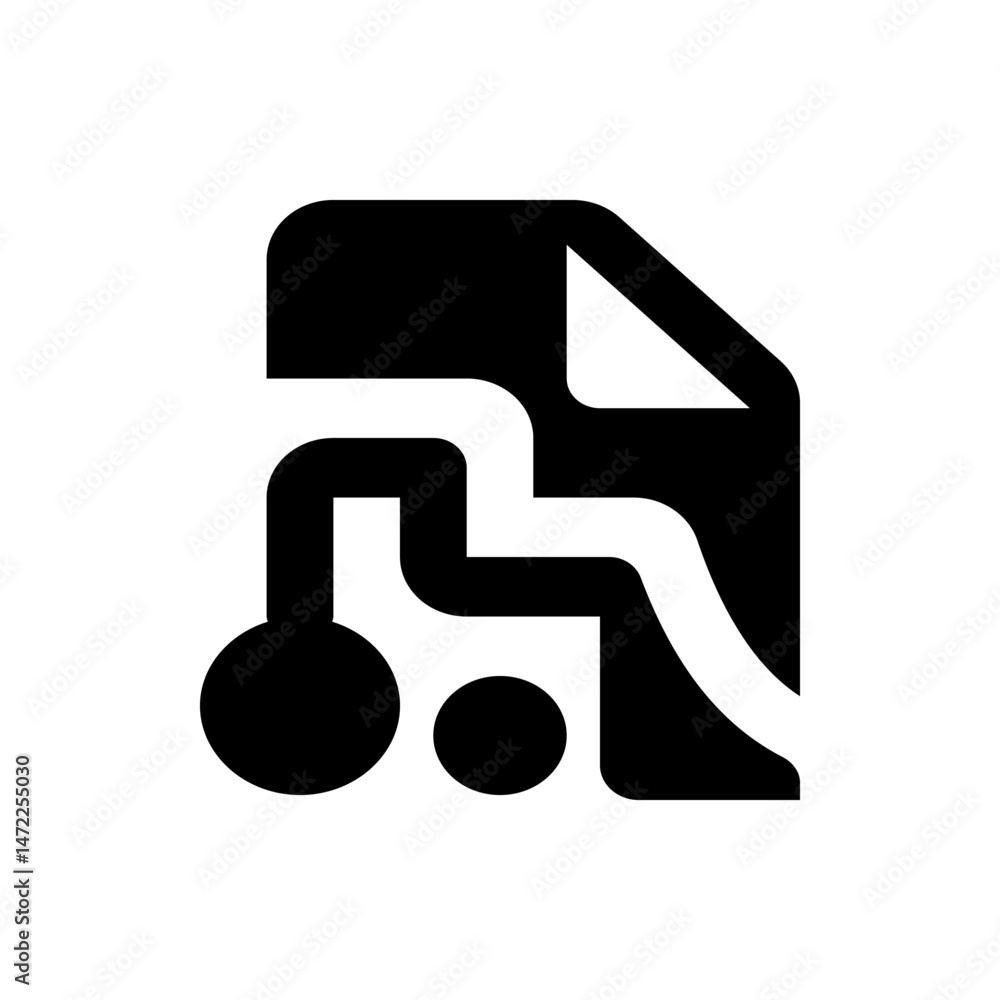 Poster black and white abstract design featuring connected shapes with rounded edges and circular elements 