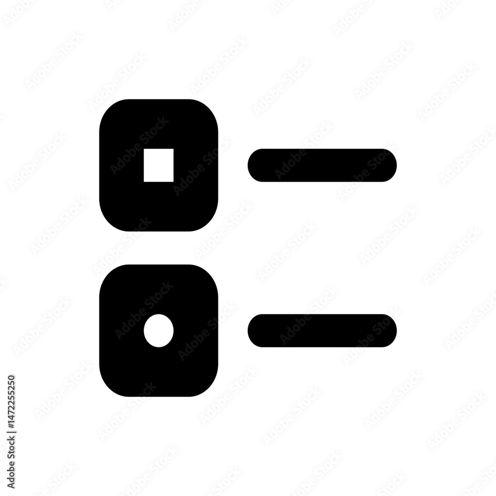 Poster illustration showcasing two rounded squares each paired with a horizontal line in a minimalist desig