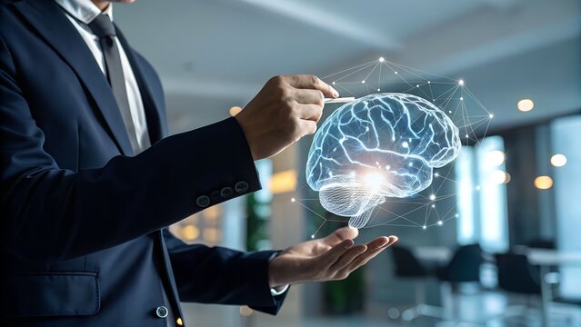 Man using tools AI. technology smart robot science and artificial intelligence technology, and innovation futuristic and global connection for providing access to information and data online network.