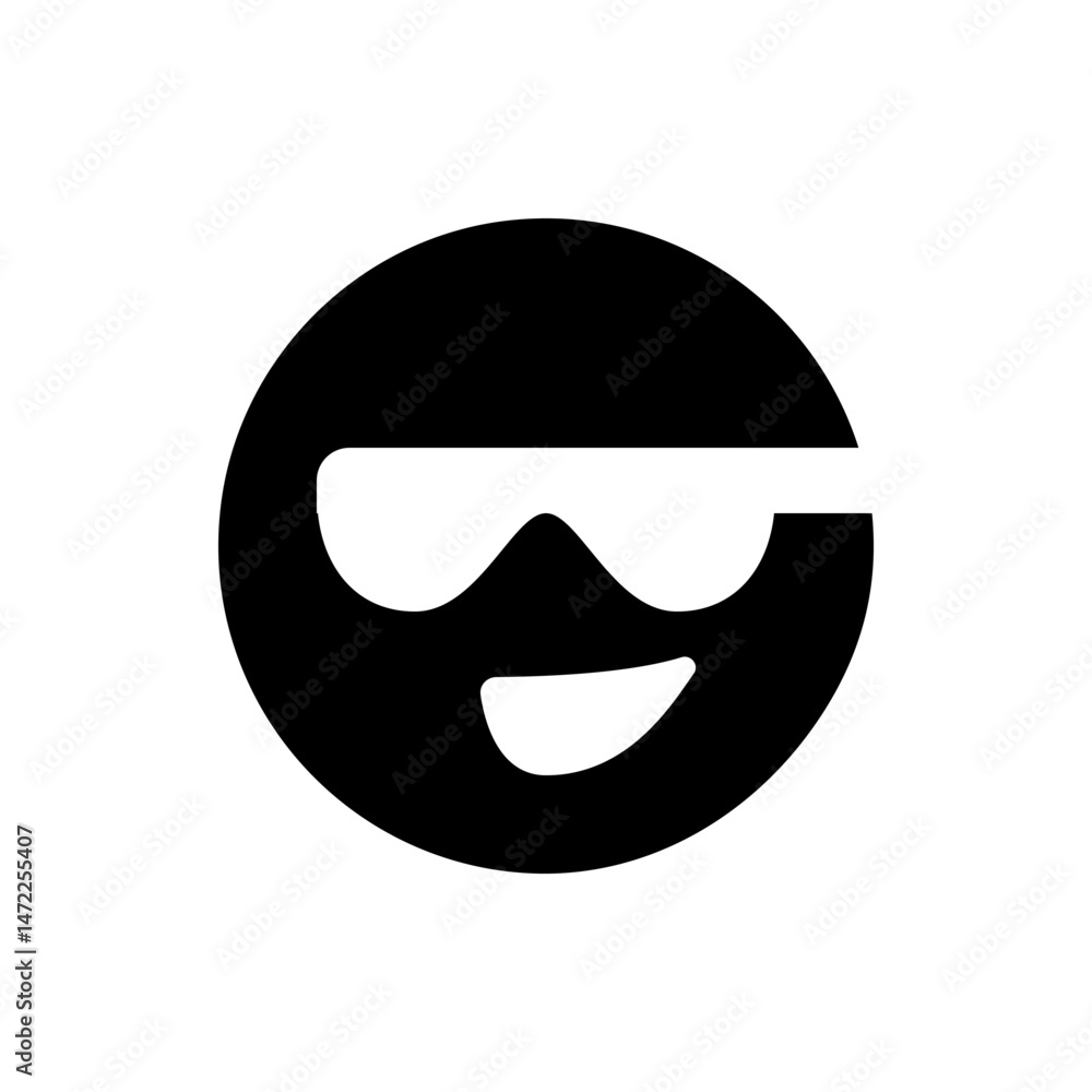 Poster stylized black circle with cutouts resembling eyes and a mouth creating a smiley face design element