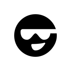 Stylized black circle with cutouts resembling eyes and a mouth creating a smiley face design element