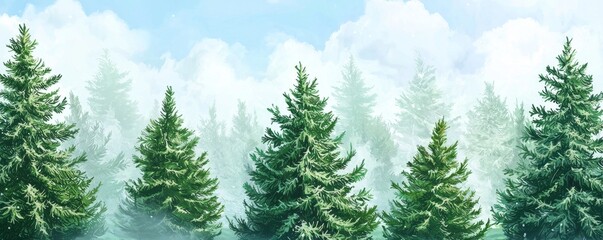 Lush green Christmas trees provide a festive backdrop for holiday festivities.