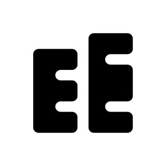 Two bold black e shaped figures with rounded corners are positioned side by side on a white background