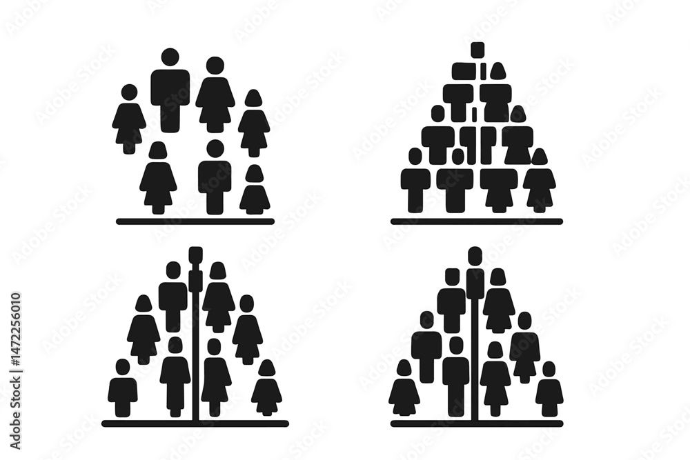 Poster vector icon depicting various group arrangements of people in distinct configurations for visual rep