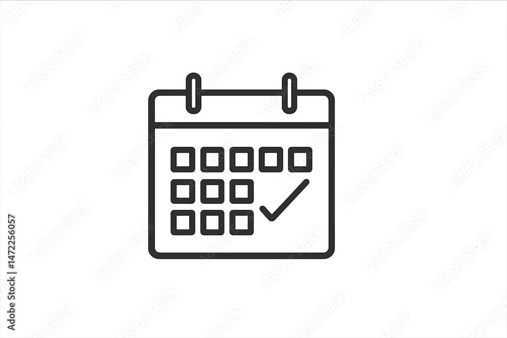 Poster vector icon representing a calendar with a checkmark indicating a completed task or event planning a