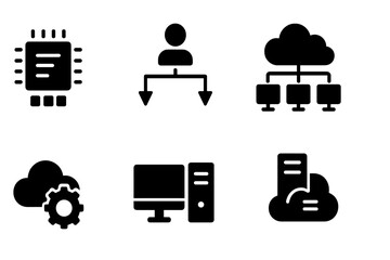 Vector icons representing technology elements including computing, networking, and cloud systems for digital solutions