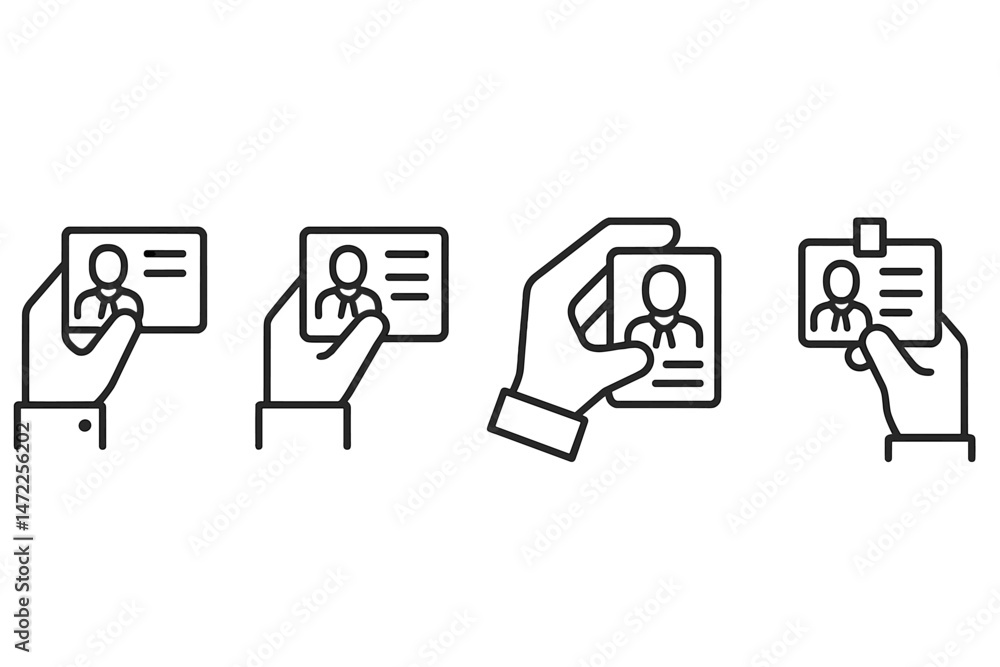 Poster hands holding identification cards in a simple vector icon representation for identification purpose
