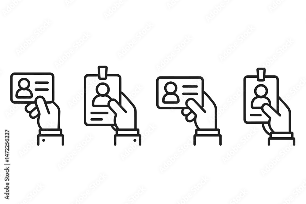 Poster hands holding identification cards in a vector icon style for user identification and verification p