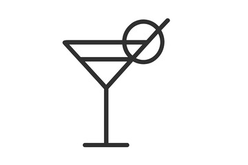 Cocktail glass vector icon featuring a stylized martini with an olive garnish