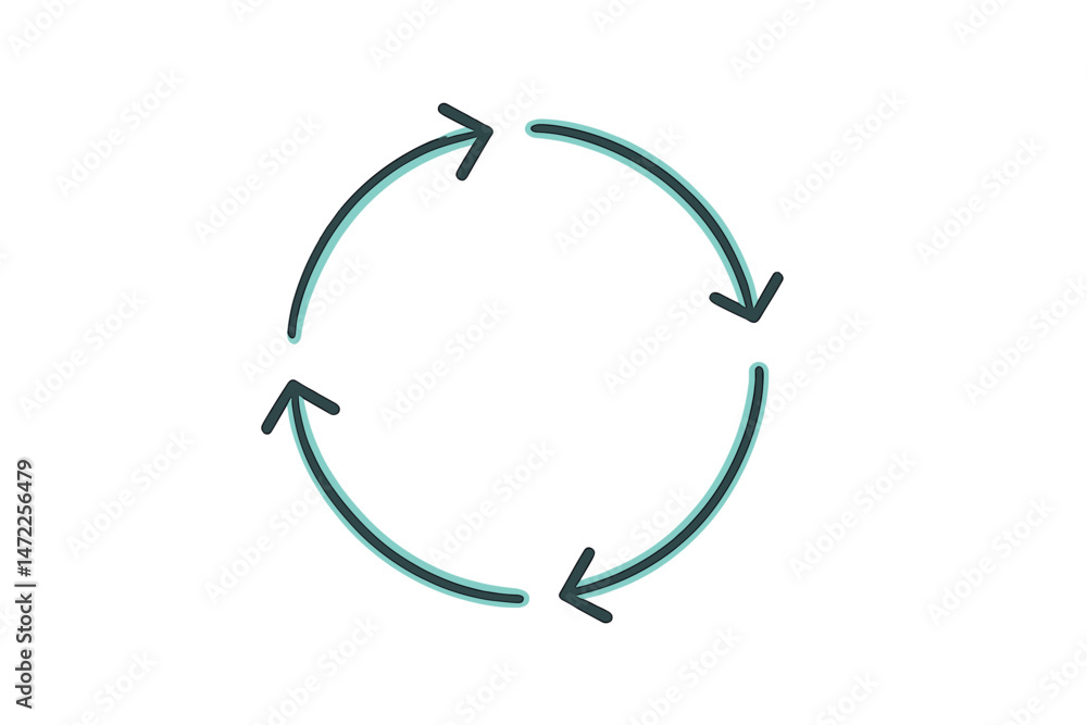 Poster vector icon representing a circular motion with arrows indicating recycling or continuous process