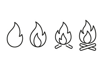 Set of vector fire icons representing different flames and campfire designs for creative projects