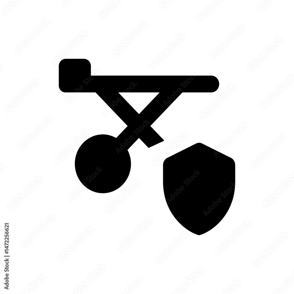 Aufkleber black abstract icon featuring a table like structure with legs and a shield like shape on the rights