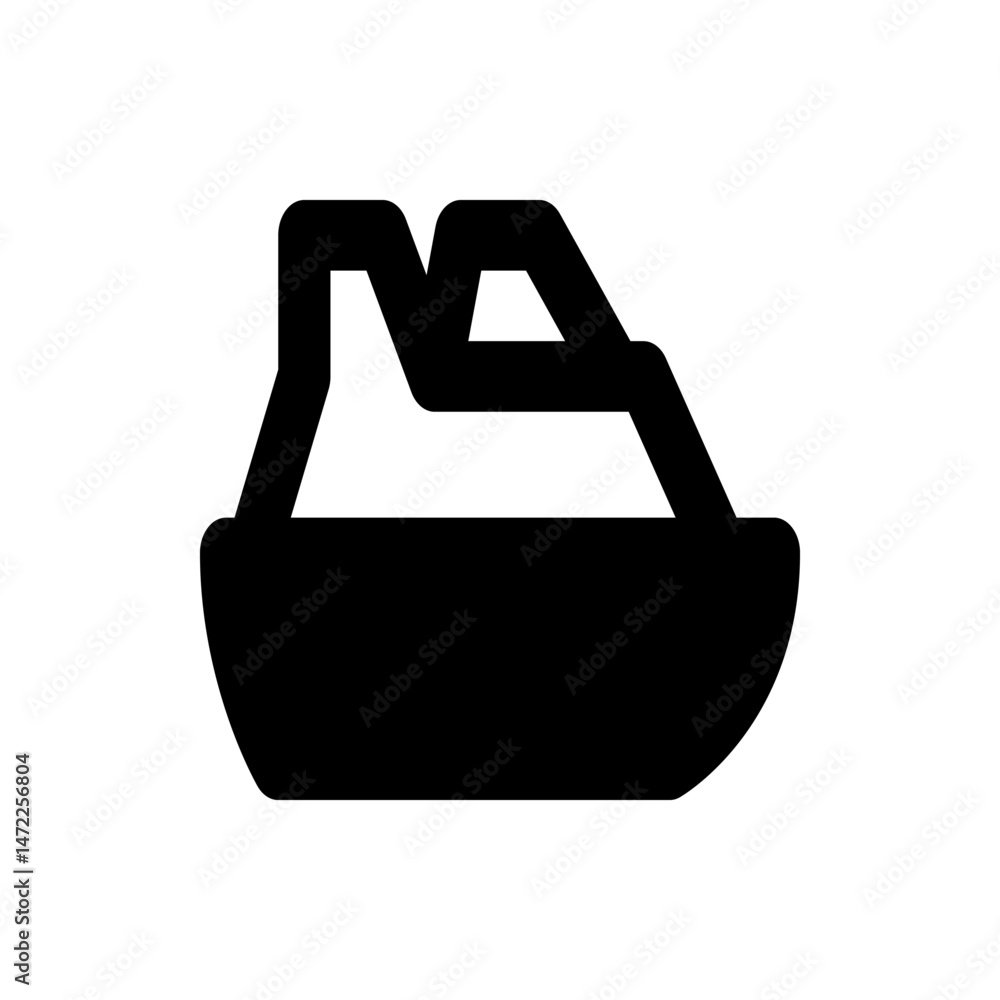 Poster illustration of a black basket with a unique handle design against a white background in vector form