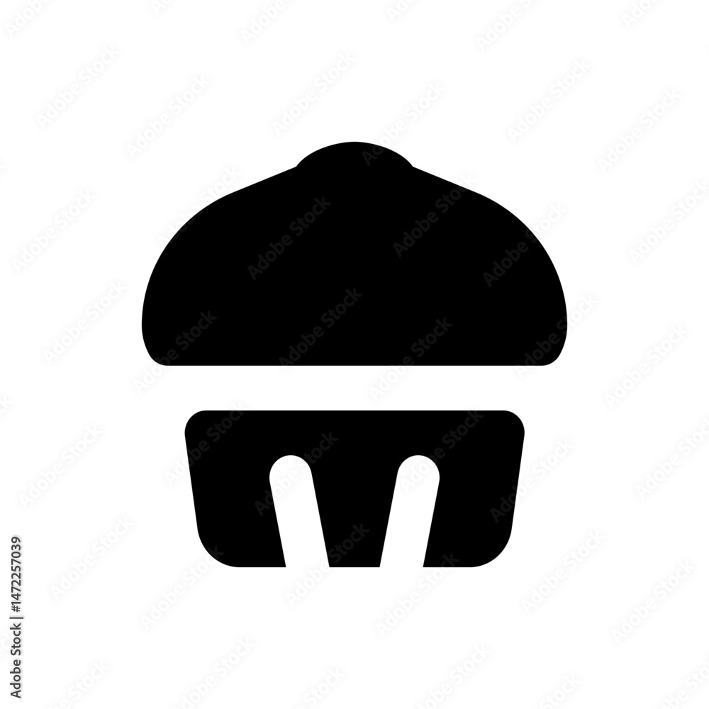 Poster a simple black and white drawing of a cupcake with a rounded top and a decorative base design elemen