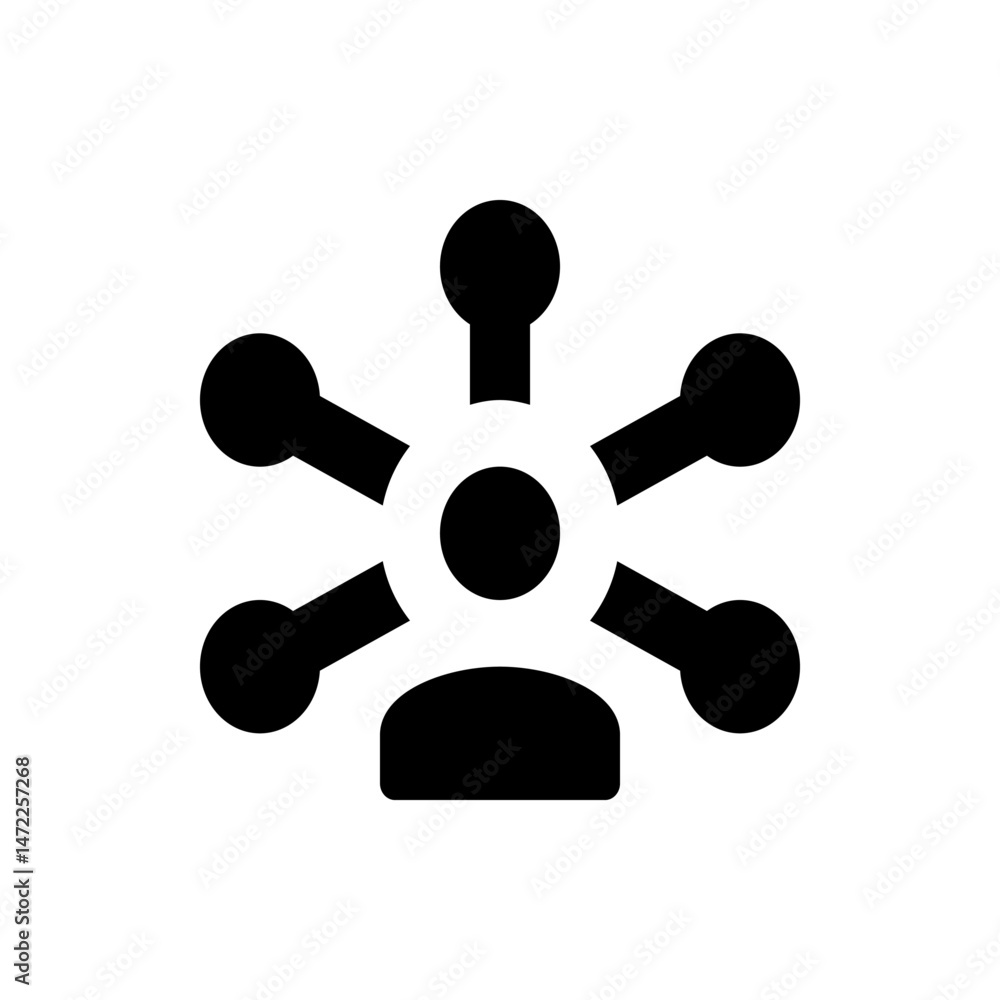 Poster black silhouette of a person connected to multiple nodes representing network or communication conce