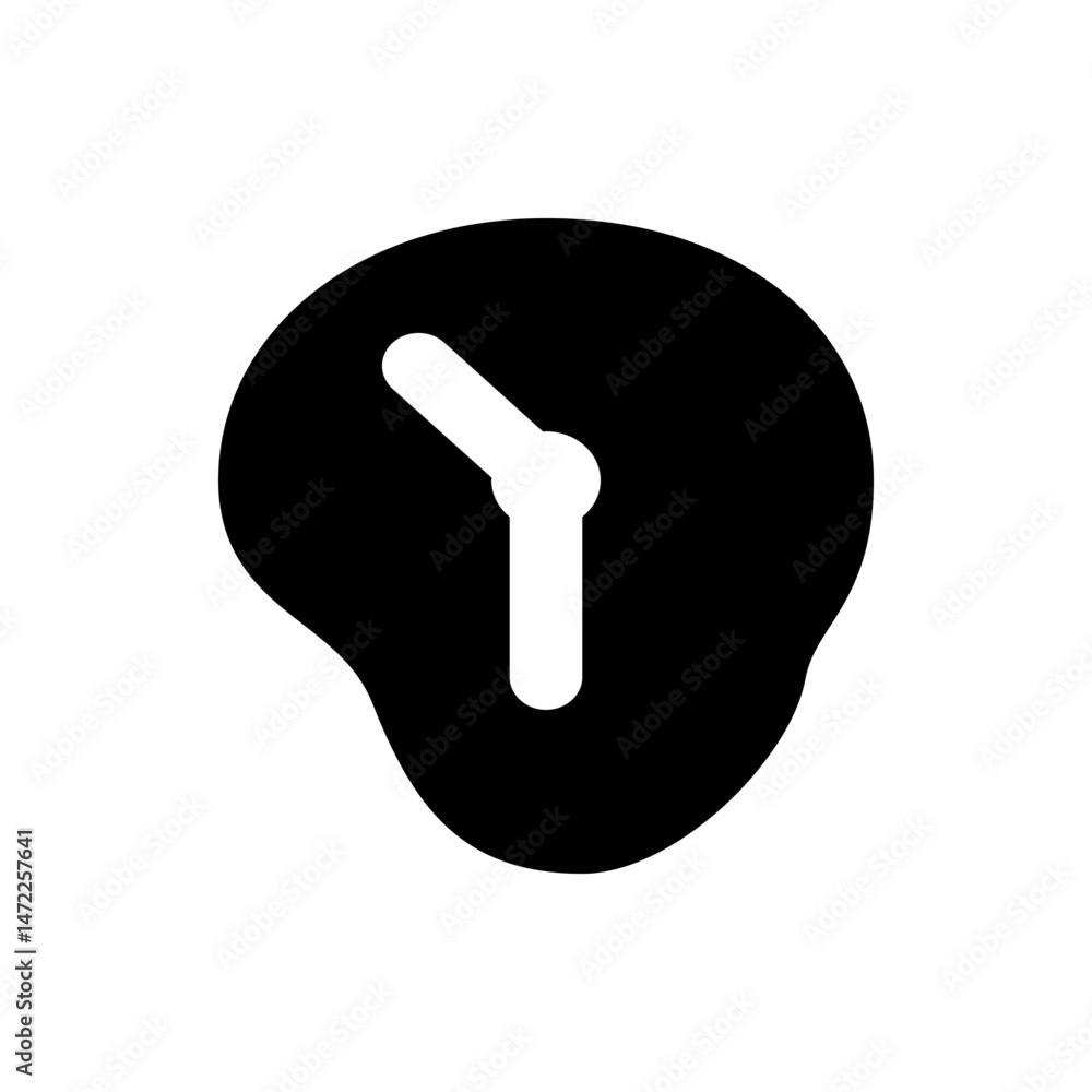 Poster black distorted clock face with white hands pointing to seven o clock on a white background image vi