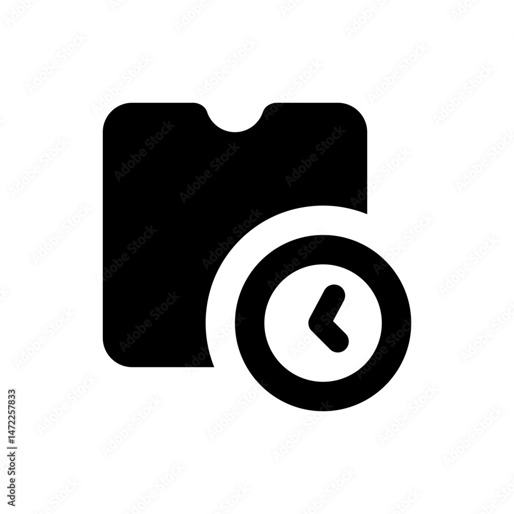 Poster black document icon with rounded corners and a circular arrow pointing left on a white background