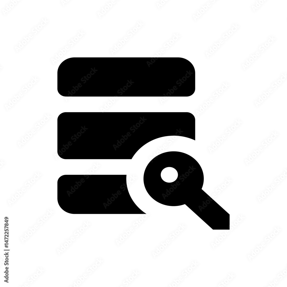 Poster black database storage icon with rounded edges and a white key in the lower right corner of the imag