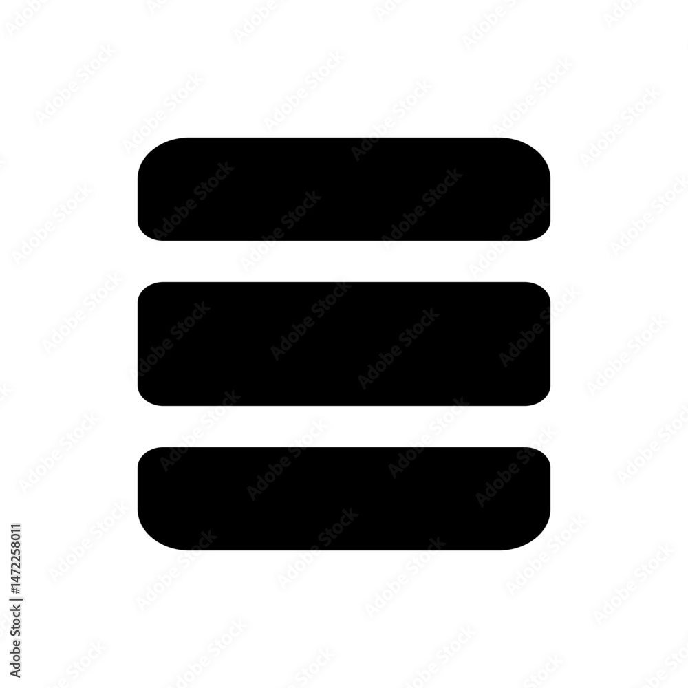 Poster three black horizontal rounded rectangles stacked vertically on a white background forming a menu ic