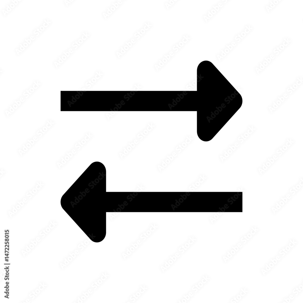 Poster illustration of two horizontal arrows pointing in opposite directions on a white background plain vi