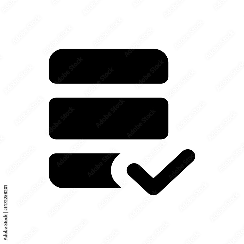 Poster black rounded rectangles stacked with a check mark indicating completion or selection on a white bac