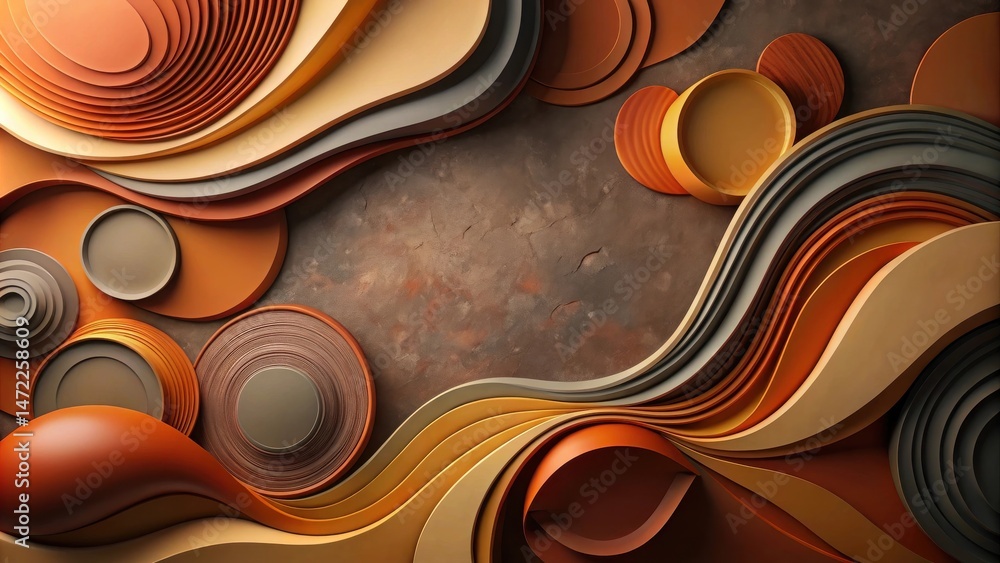 Aufkleber abstract composition of curving layers and circular forms in earthy tones