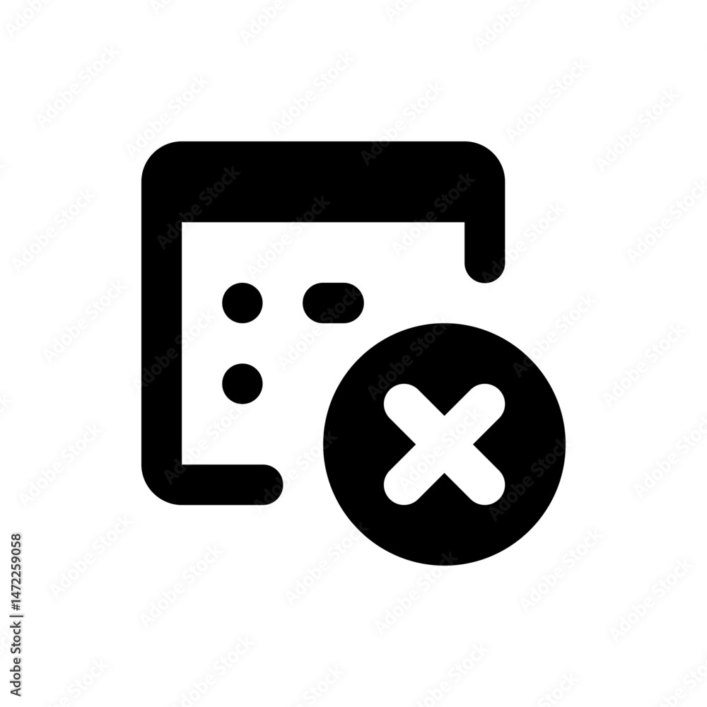 Poster black calendar icon with rounded corners and a cross inside a circle indicating deletion or removal 